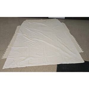 Vtg White Crochet Wide Lace Edge Rectangular Classic Bedding Blanket King Size